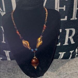 Gold and Brown Beaded Necklace